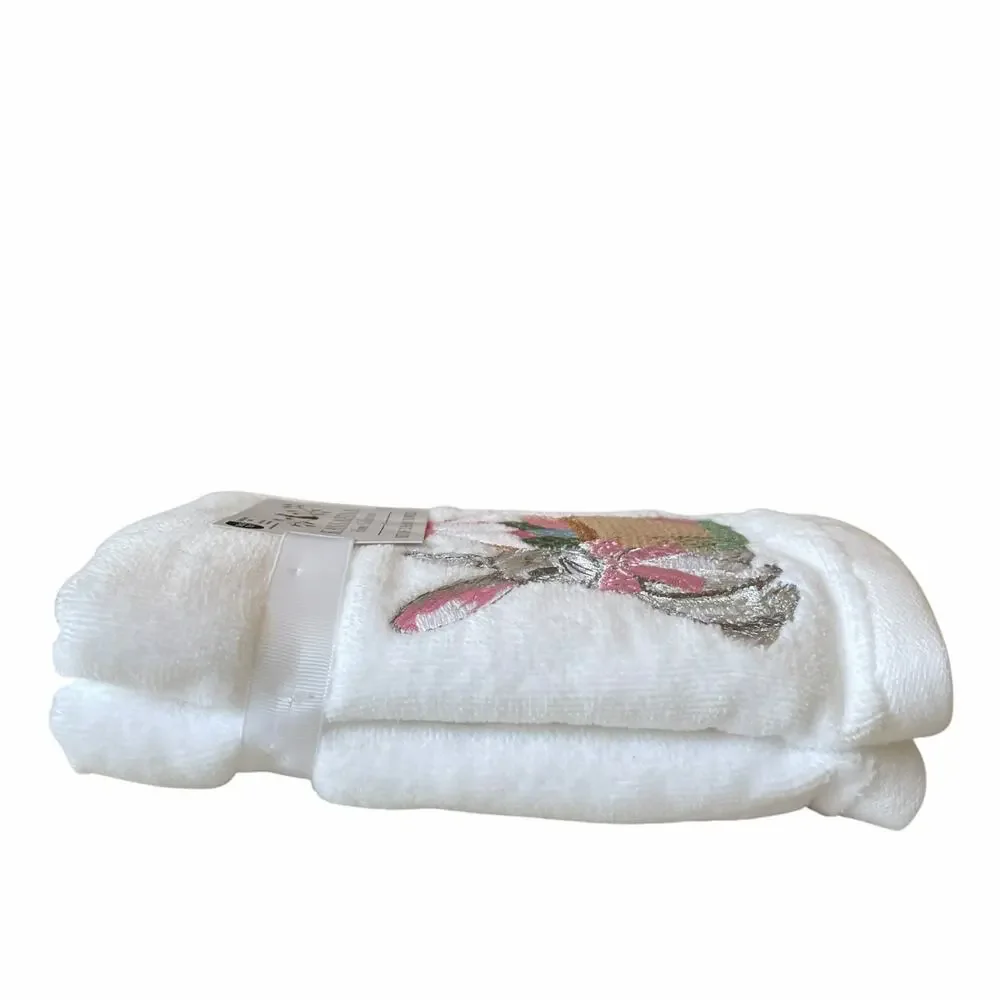NEW Kassafina 2 Pk Plush Hand Towels Embroidered Spring Easter Bunny Eggs Basket